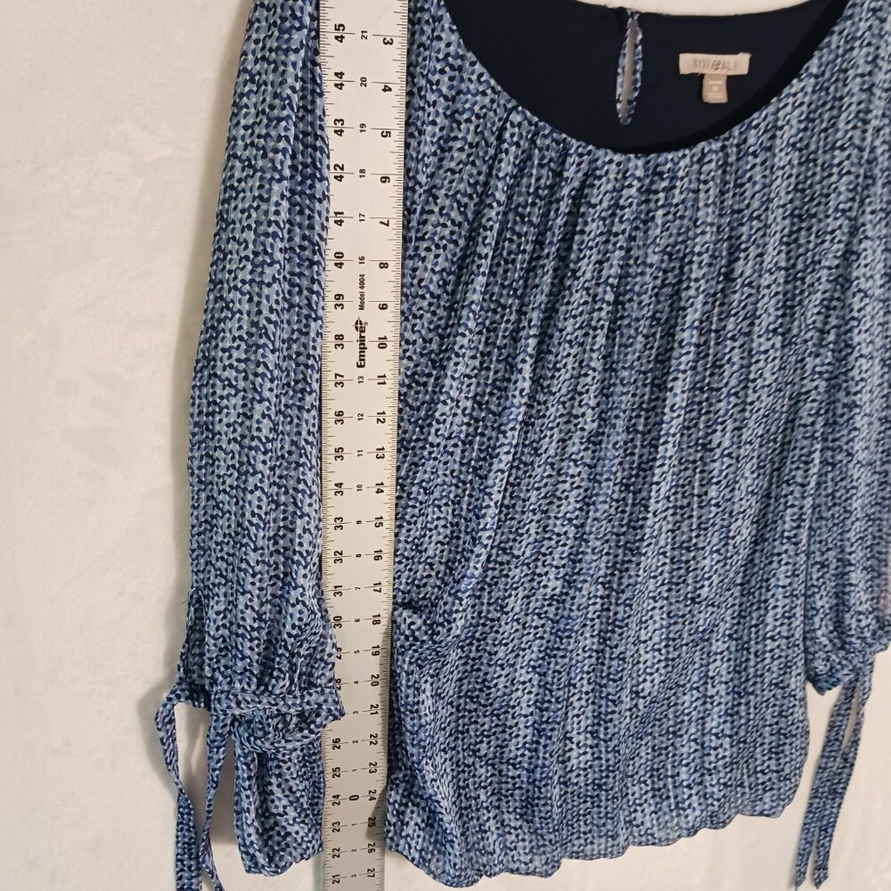 Roz & Ali 1X Top, 3/4 Sleeve, Blue, White & Black Abstract Print, Stretch Waist - Picture 14 of 16